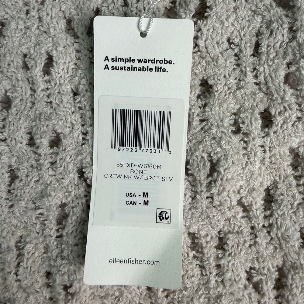 Eileen Fisher M Tan Organic Cotton Fluff Bracelet Sleeve Top Cashmere Knit NWT - Picture 9 of 16